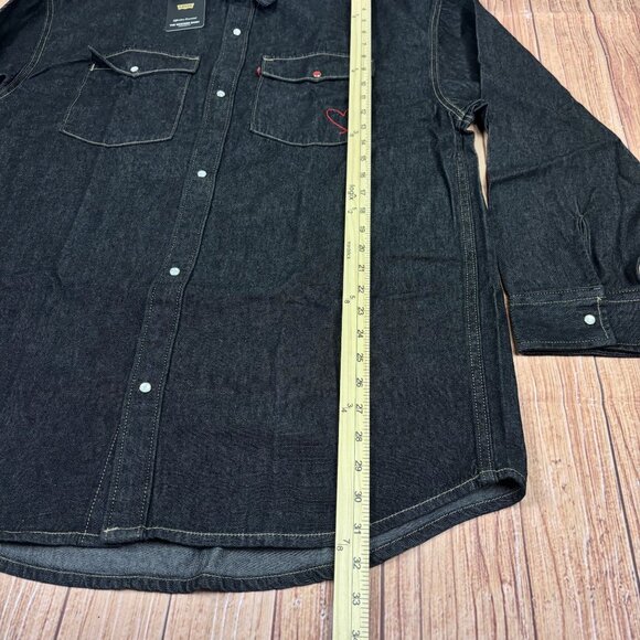 Levis Black Denim Western Shirt Oversized Fit Embroidered Heart Detail Size M - Picture 9 of 15